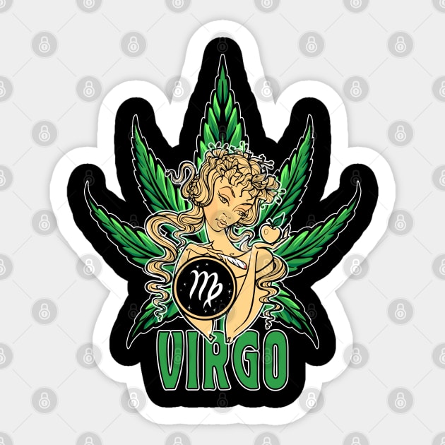 Virgo Weed Shirt, Zodiac Cannabis, Virgo Marijuana Shirt, Virgo Gift, Virgo Zodiac tee, zodiac birthday gift Sticker by Moon Phase Design